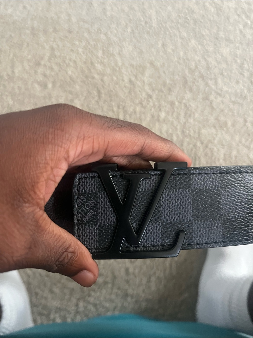 Louis Vuitton Black Damier Graphite LV Logo Belt